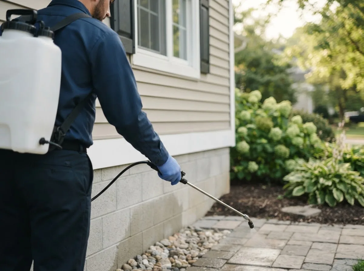 Pest control technician inspecting a home in Burke, NY